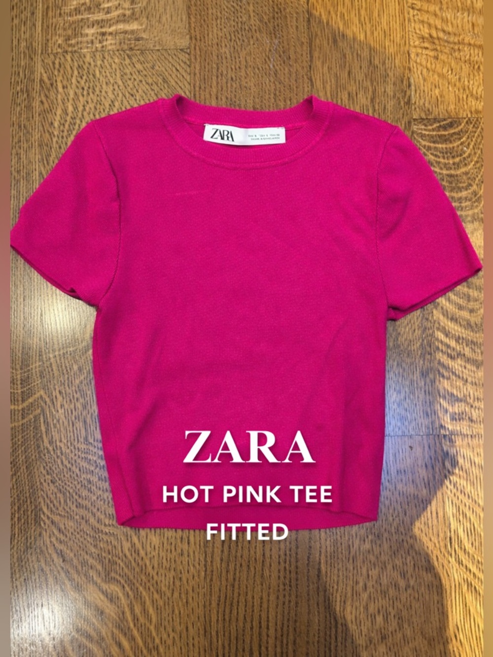Zara Hot Pink Fitted Tee Ribbed Short Sleeve Top Size Small